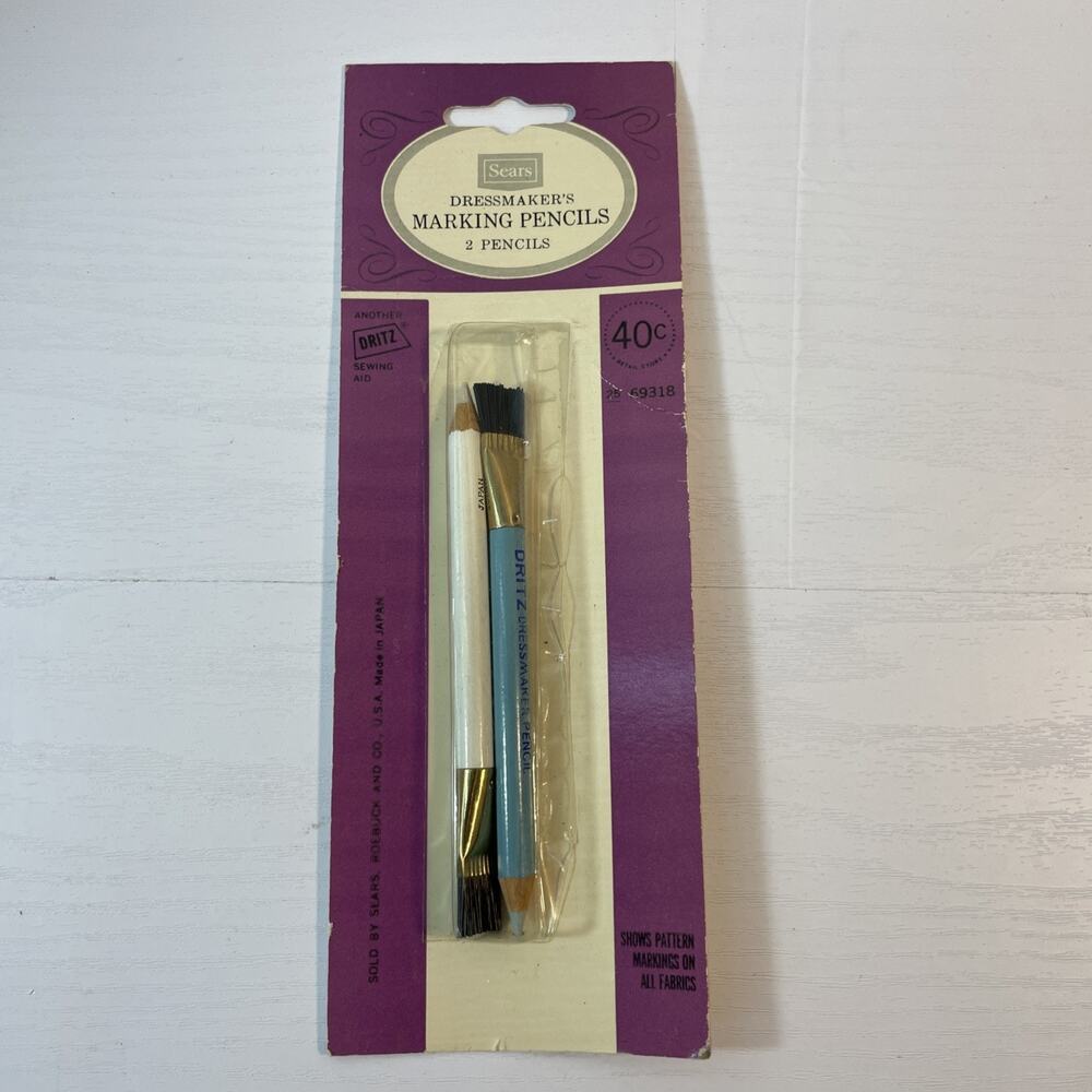 Vintage 1960s Sears Dritz Dressmaker Marking Pencils 2 Fabric Chalk Brush Japan